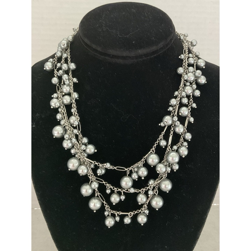 Talbots multi-strand gray faux pearl & silver-tone cluster statement necklace